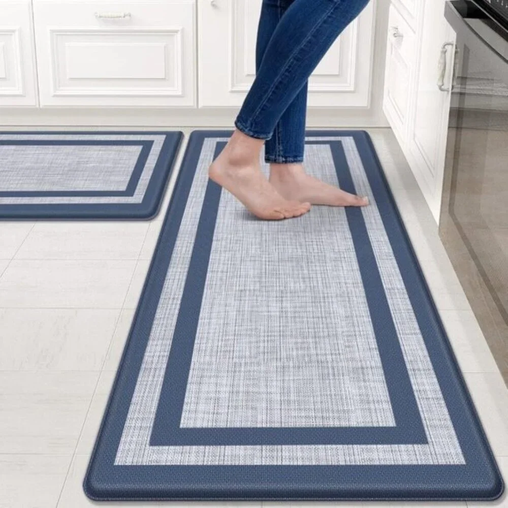 New Kitchen Mats, 2Pcs Cushioned Anti-Fatigue Waterproof Rugs Blue Gray Set